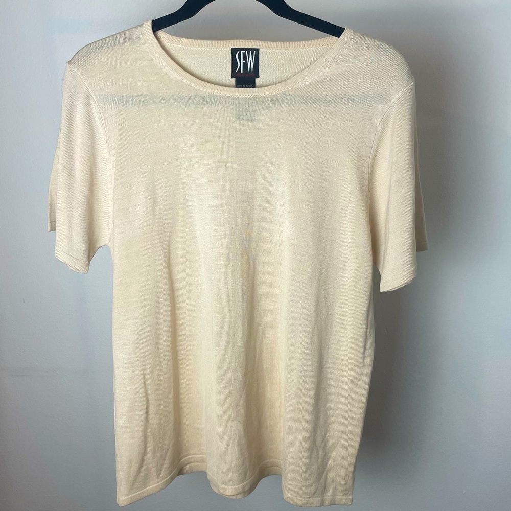VINTAGE 100% silk tan tee